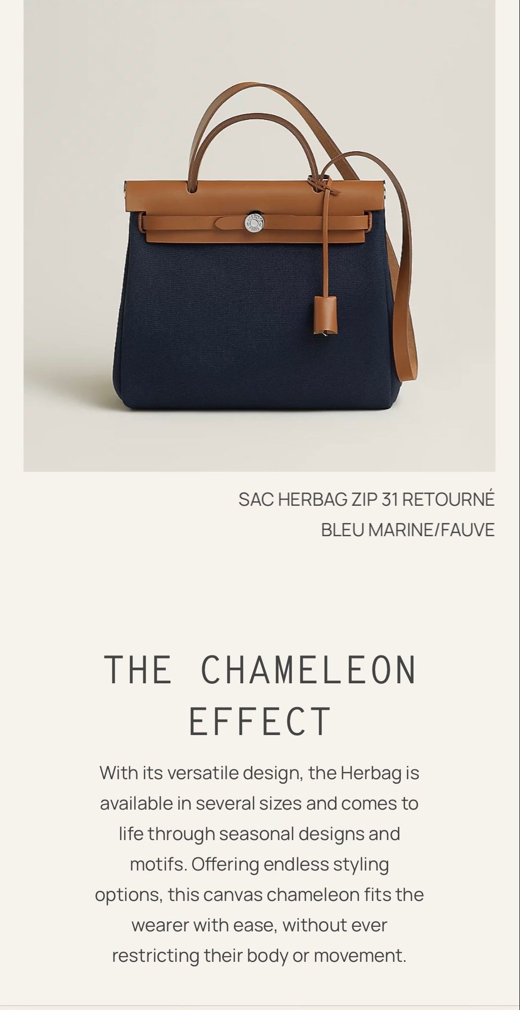 HERMES Her Bag in Tan Leather and Black Canvas