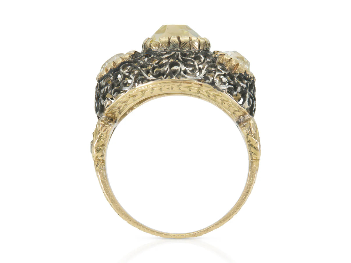 MARIO BUCCELLATI Vintage 1950s Old Mine Cut Diamond Three-Stone Bombe Ring