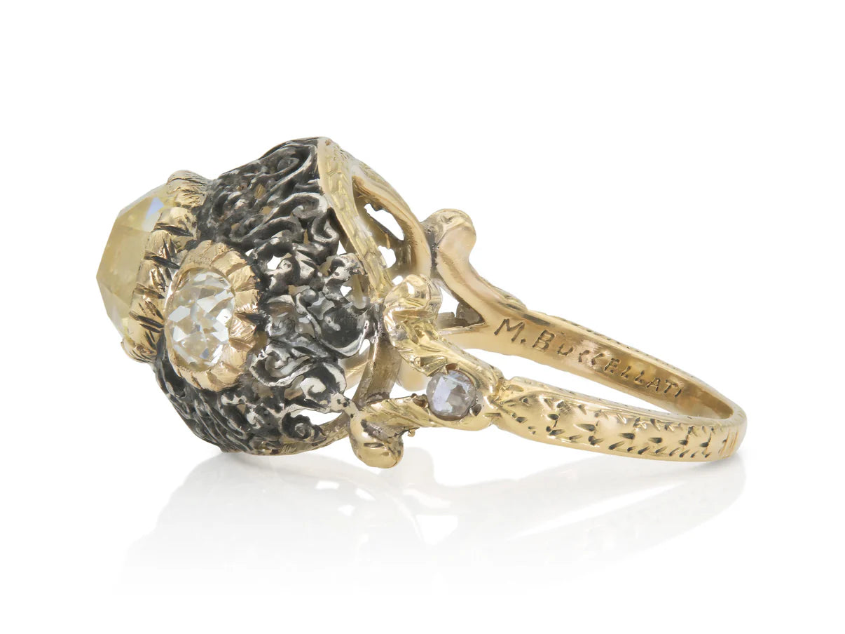 MARIO BUCCELLATI Vintage 1950s Old Mine Cut Diamond Three-Stone Bombe Ring