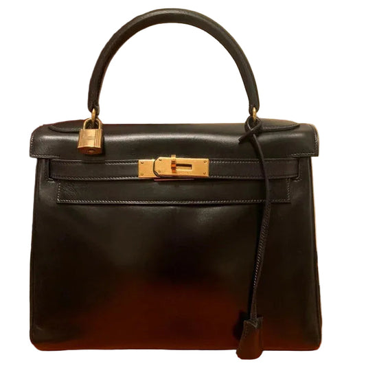 HERMÈS KELLY HERITAGE BOX BLACK LEATHER 28 HANDBAG